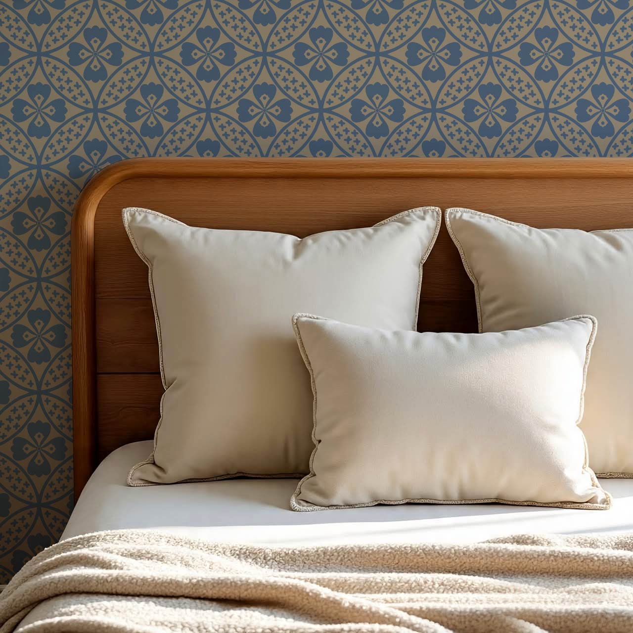 Scarlett Lotus Blue Taupe Wallpaper