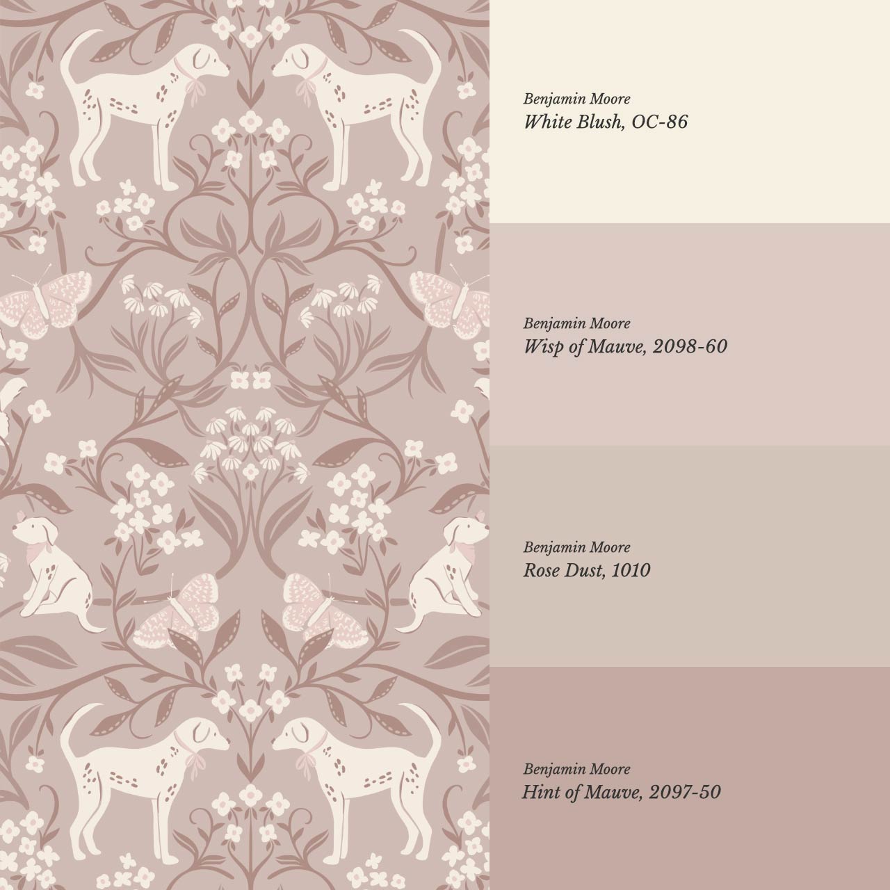Scottie Puppy Dog Damask Mauve Cream Wallpaper