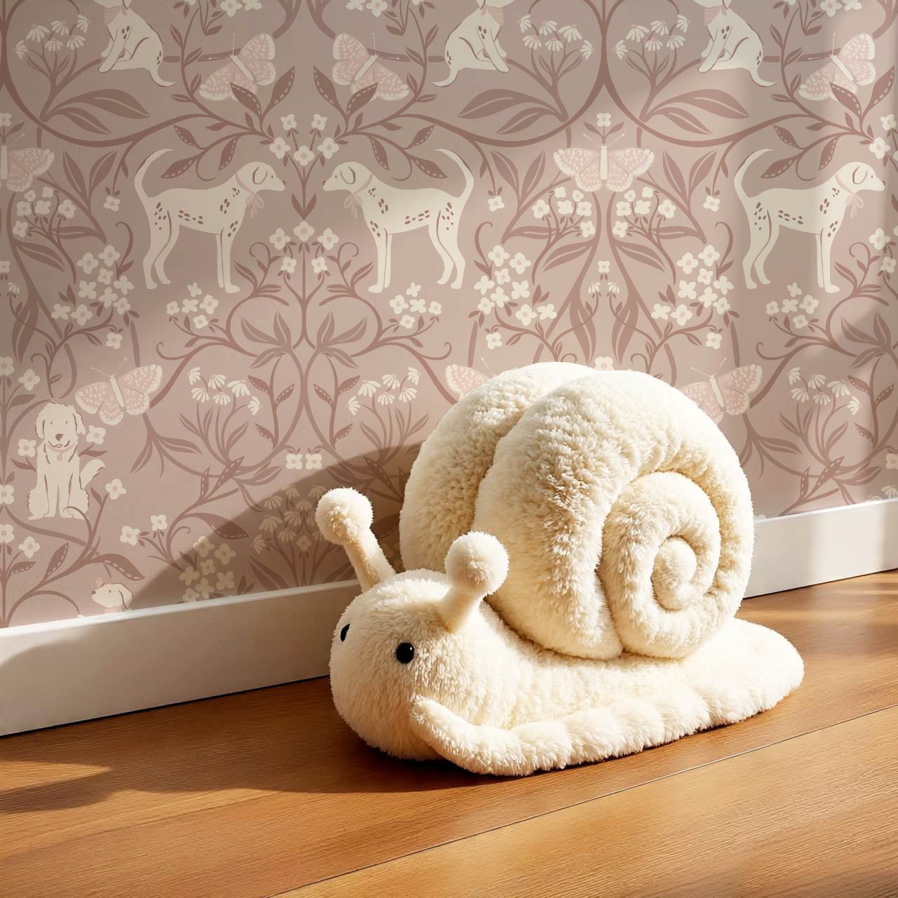 Scottie Puppy Dog Damask Mauve Cream Wallpaper