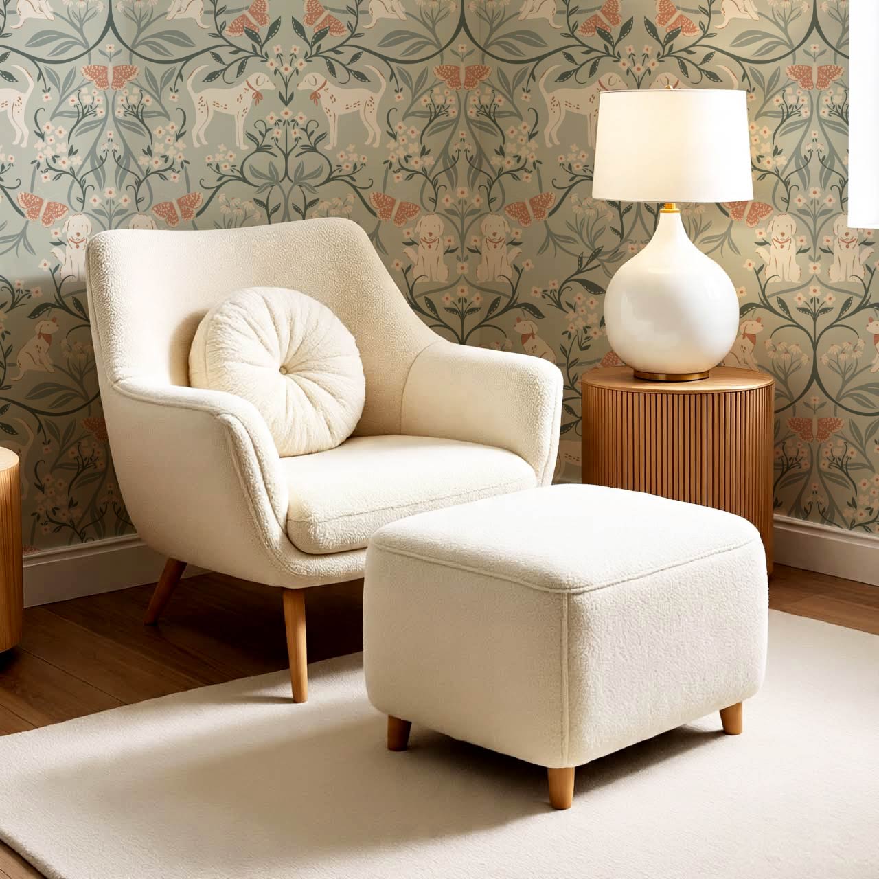 Scottie Puppy Dog Damask Sage Cream Wallpaper