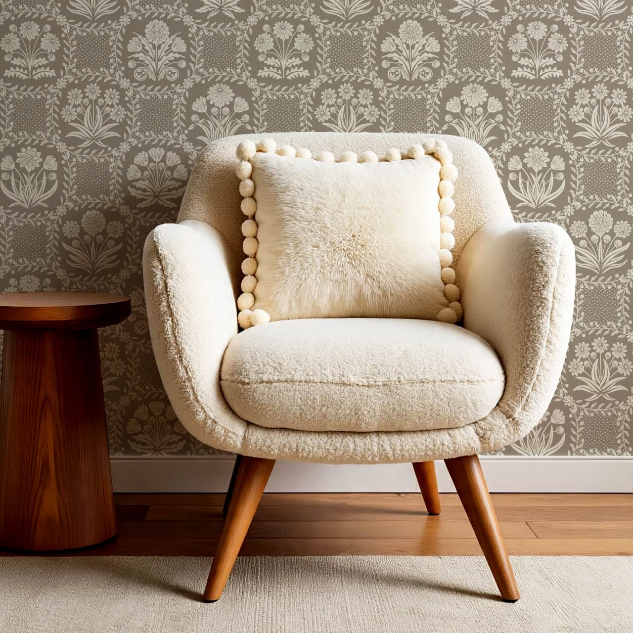 Seila Retro Prairie Check Taupe Ivory Wallpaper