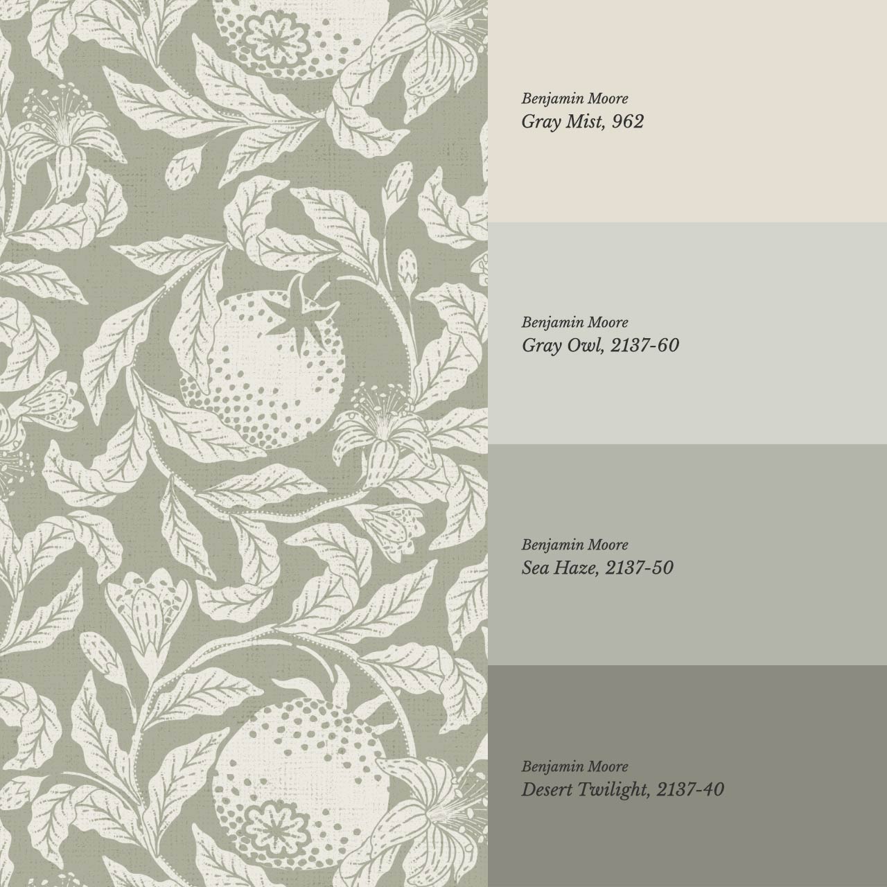 Sela Vintage Grapefruit Sage Ivory Wallpaper