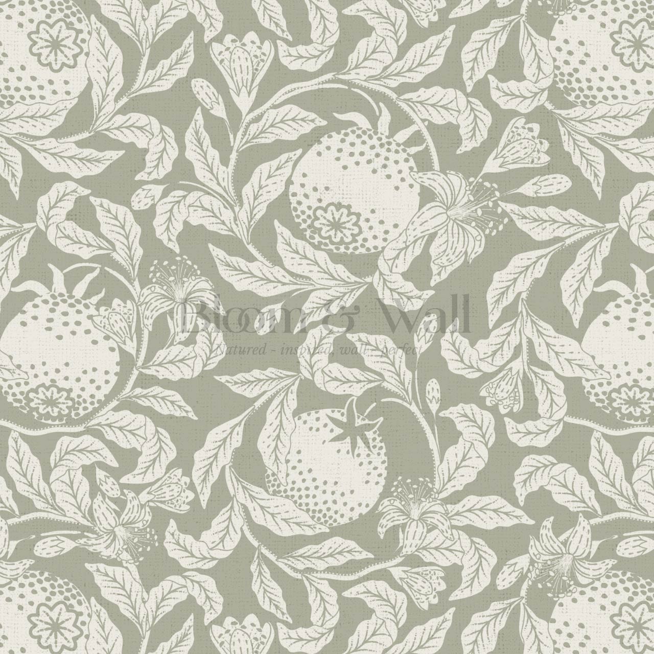 Sela Vintage Grapefruit Sage Ivory Wallpaper