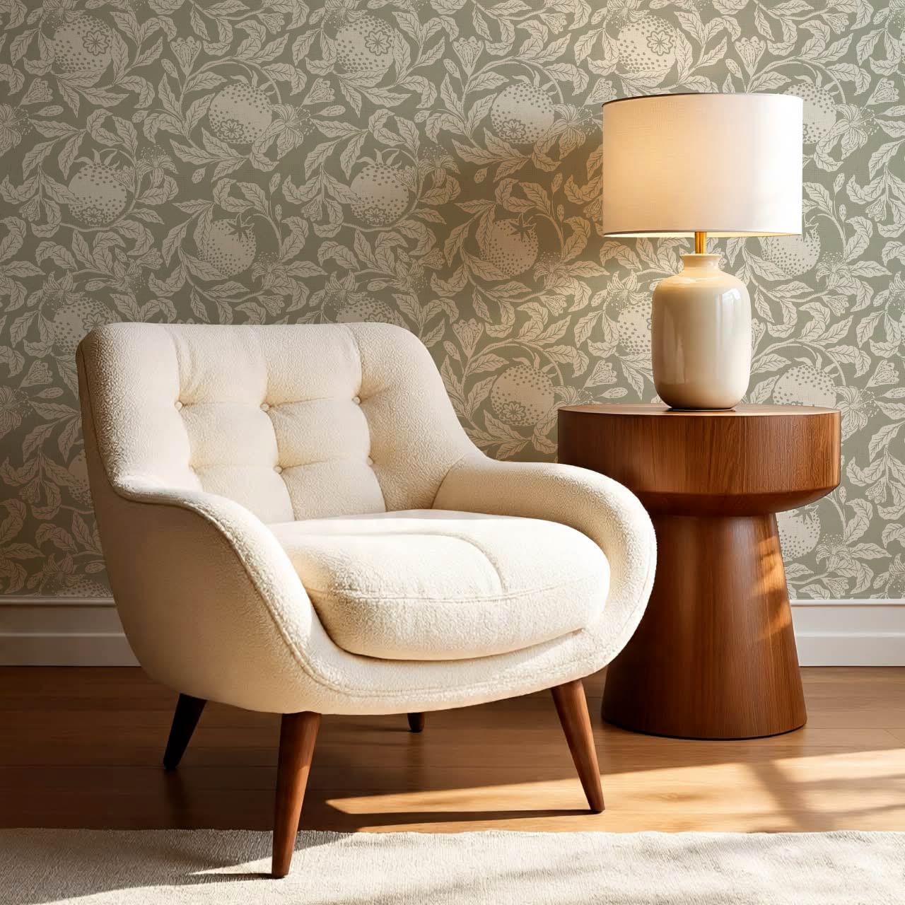 Sela Vintage Grapefruit Sage Ivory Wallpaper