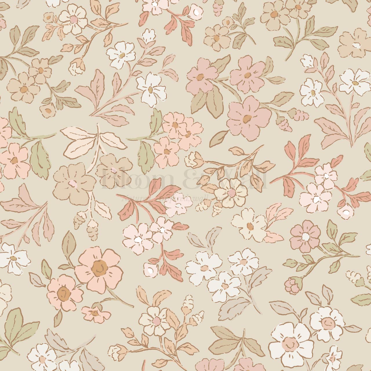 Serena Delicate Flowers Beige Wallpaper