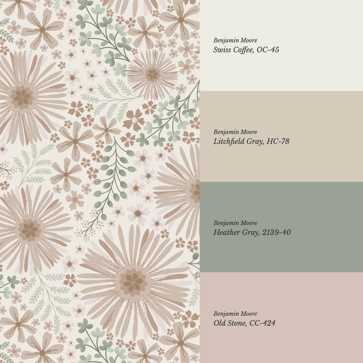 Serena Garden Flowers Pale Mauve Sage Wallpaper