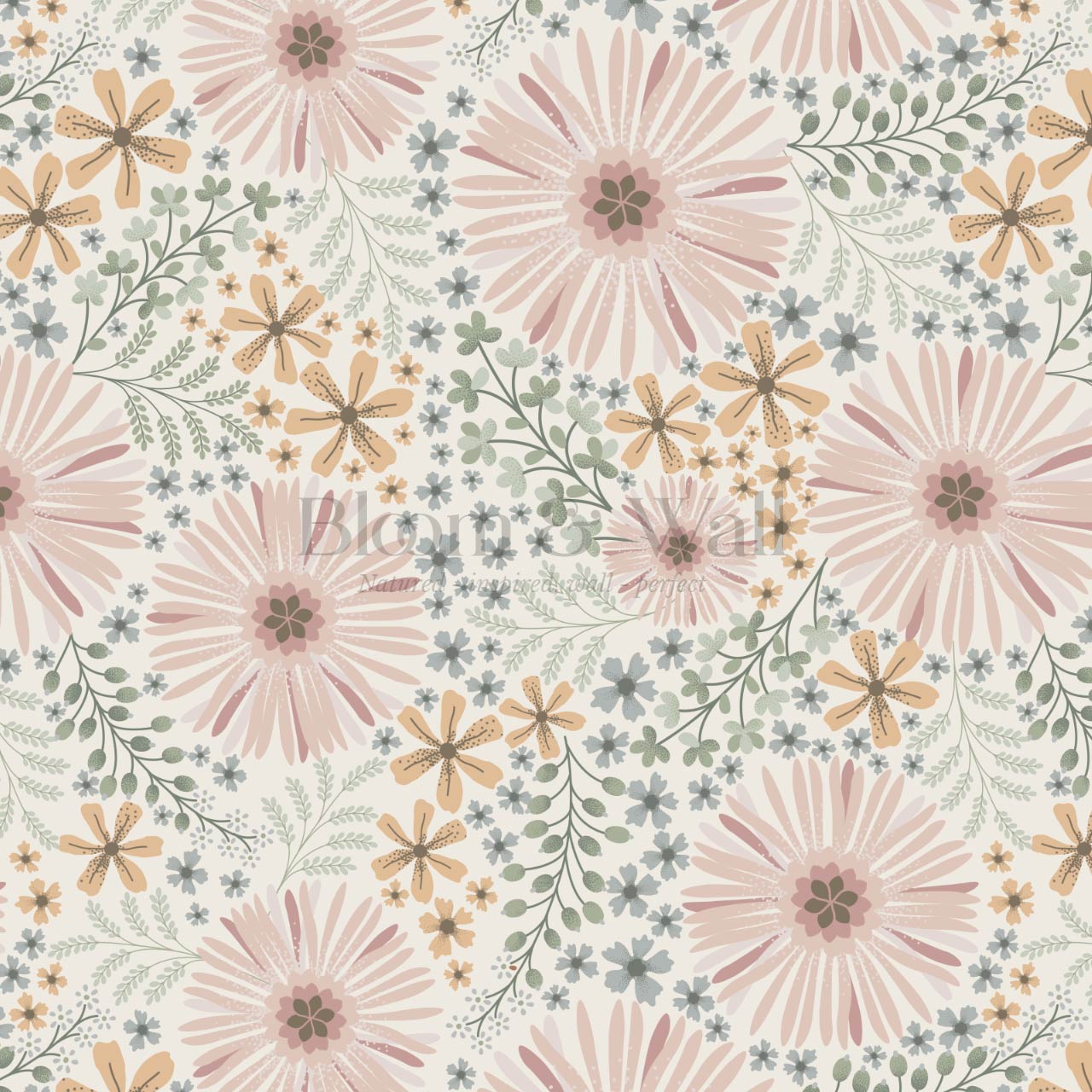 Serena Garden Flowers Pastel Sea Glass Wallpaper