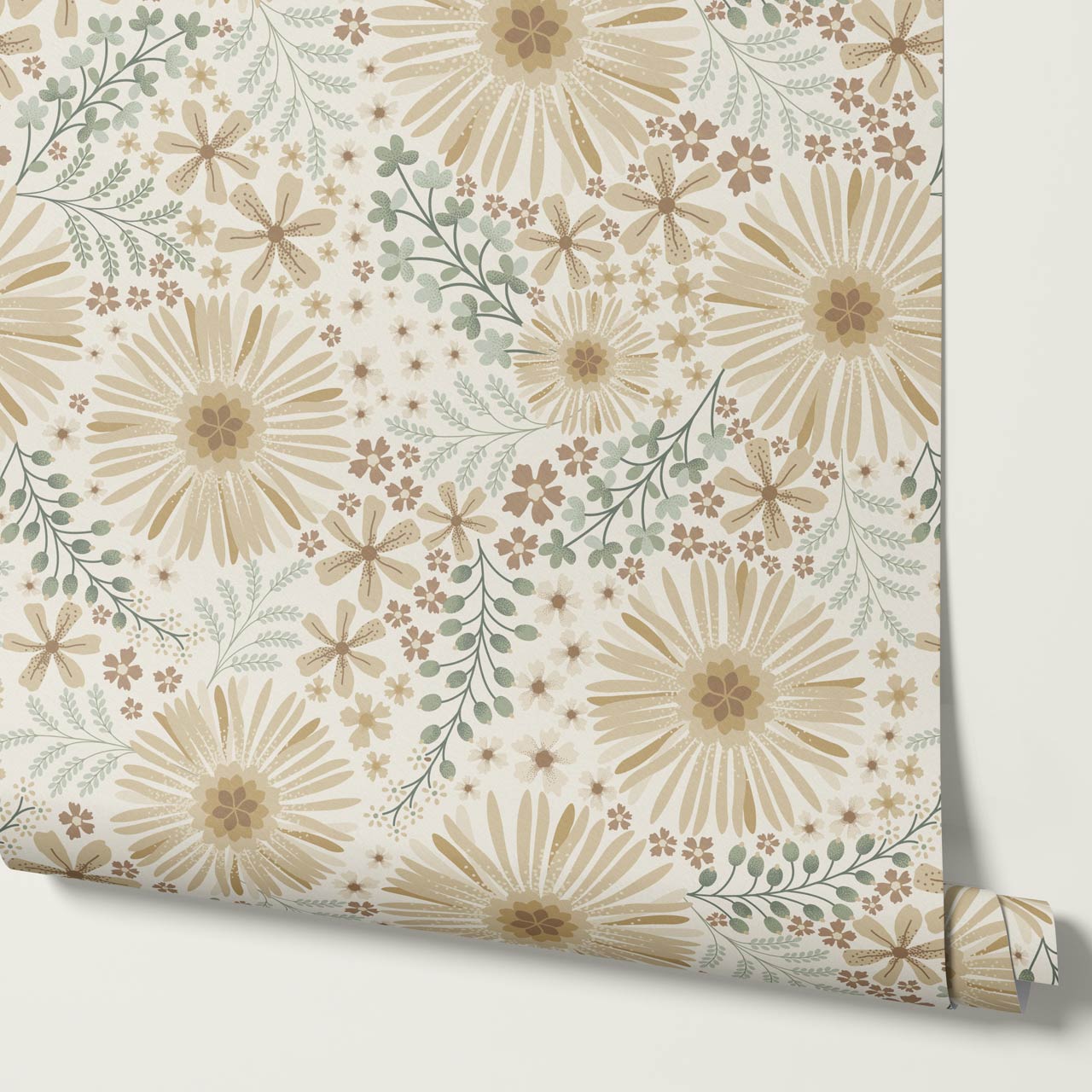 Serena Garden Flowers Pale Honey Sage Wallpaper