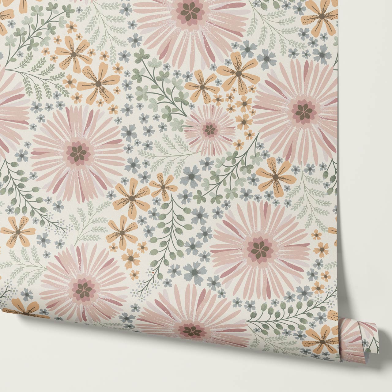 Serena Garden Flowers Pastel Sea Glass Wallpaper