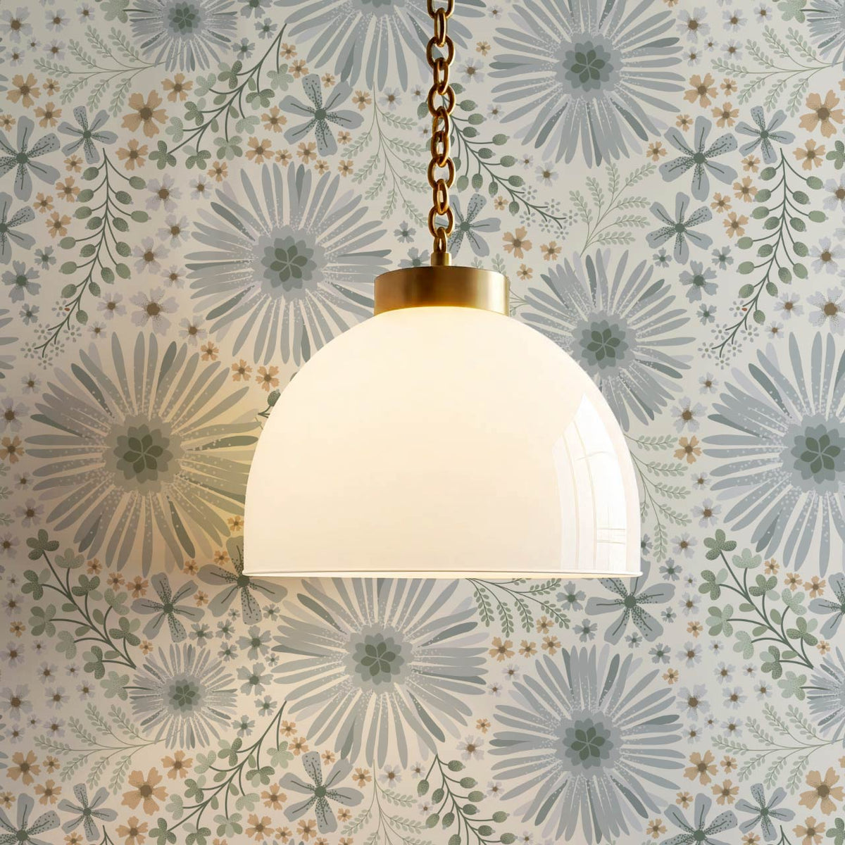 Serena Garden Flowers Pale Blue Cream Wallpaper