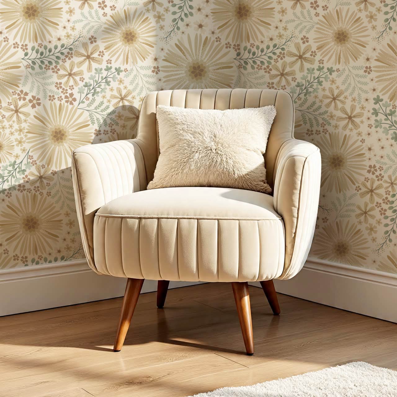 Serena Garden Flowers Pale Honey Sage Wallpaper