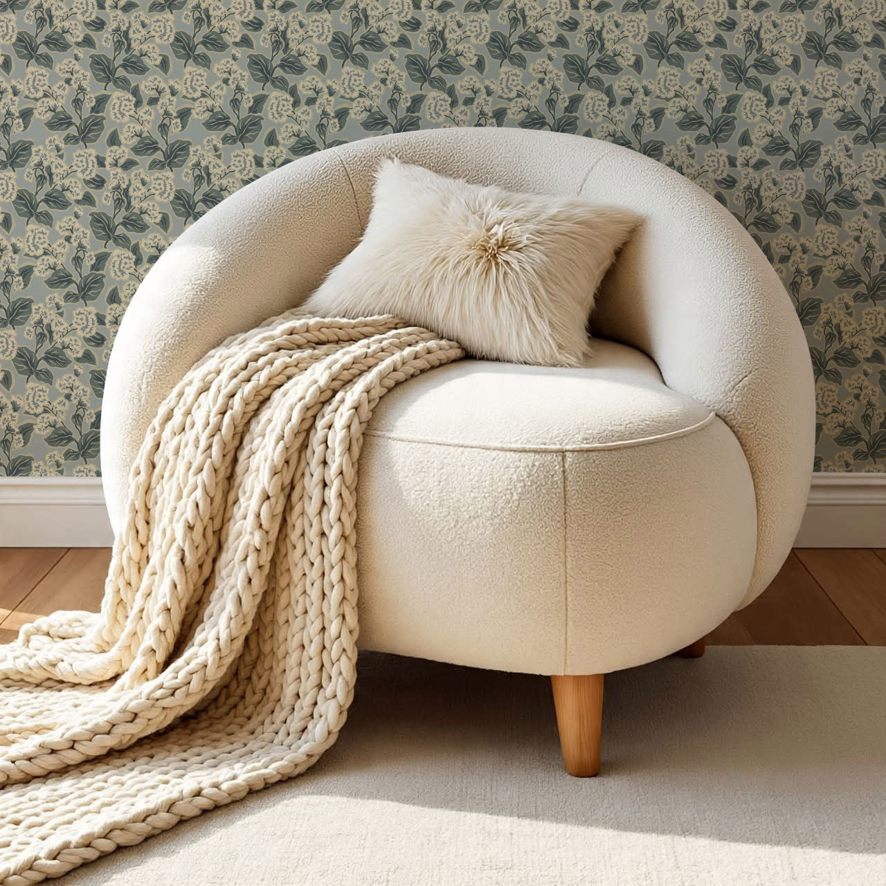 Shelby Retro Florals Moody Sky Wallpaper