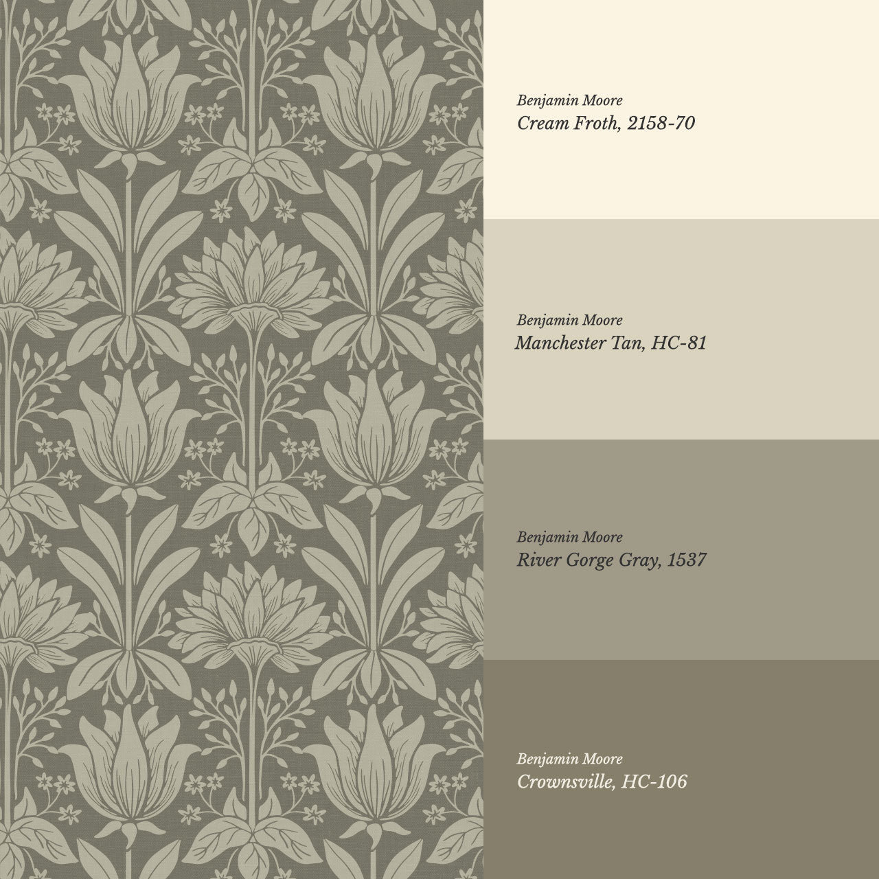 Shiloh Tulip Damask Deep Olive Wallpaper