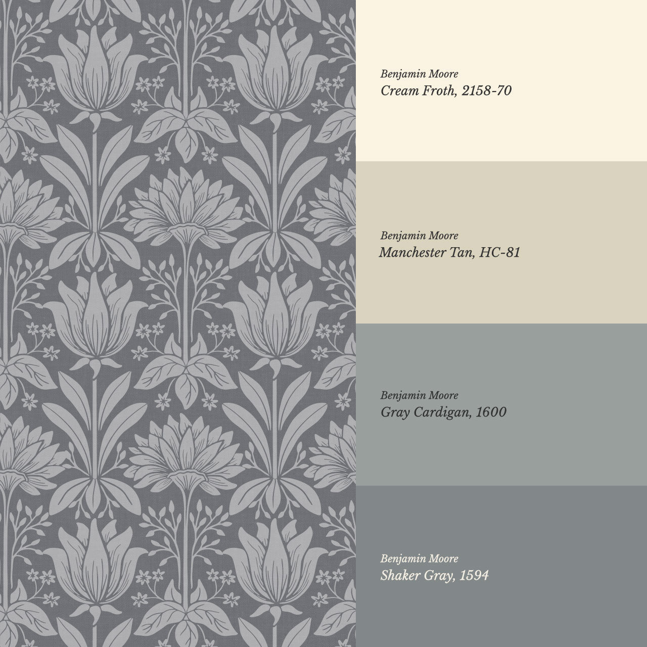 Shiloh Tulip Damask Slate Wallpaper