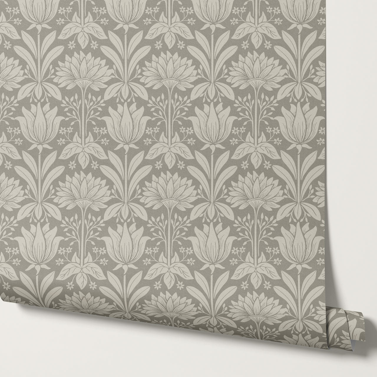 Shiloh Tulip Damask Stone Wallpaper