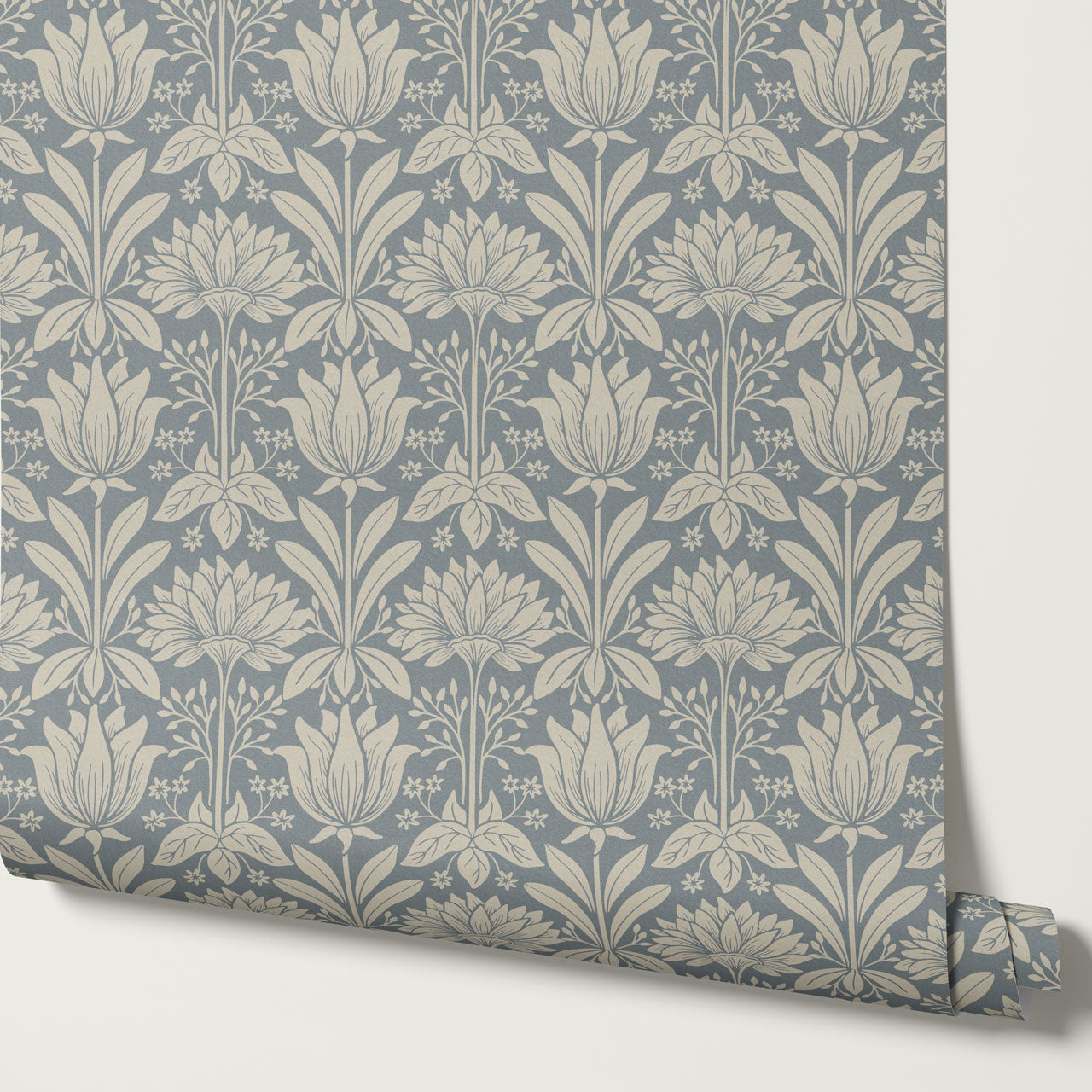 Shiloh Tulip Damask Dove Wallpaper