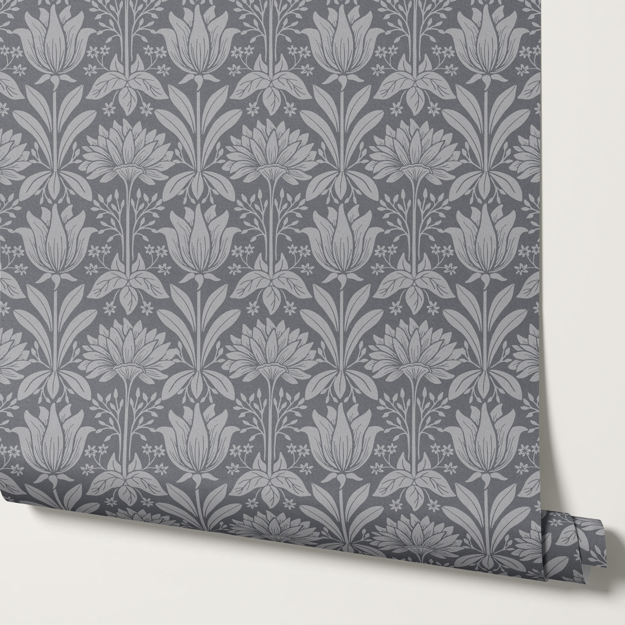 Shiloh Tulip Damask Slate Wallpaper