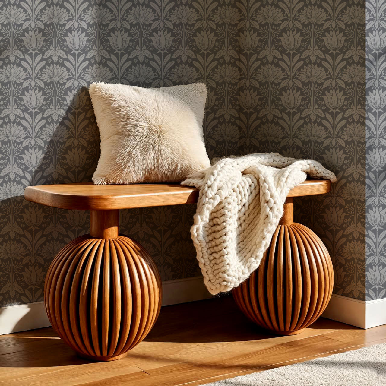 Shiloh Tulip Damask Slate Wallpaper