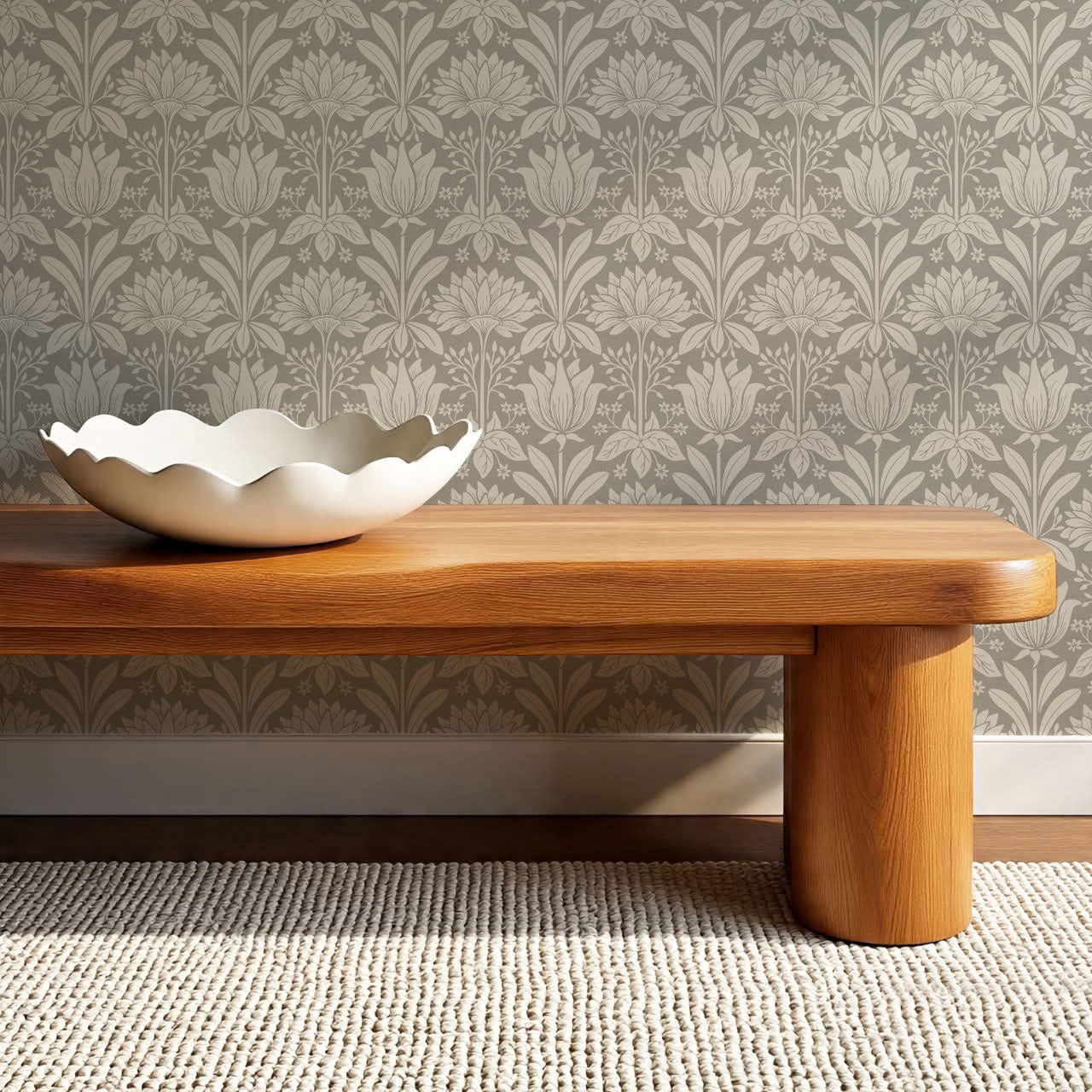 Shiloh Tulip Damask Stone Wallpaper