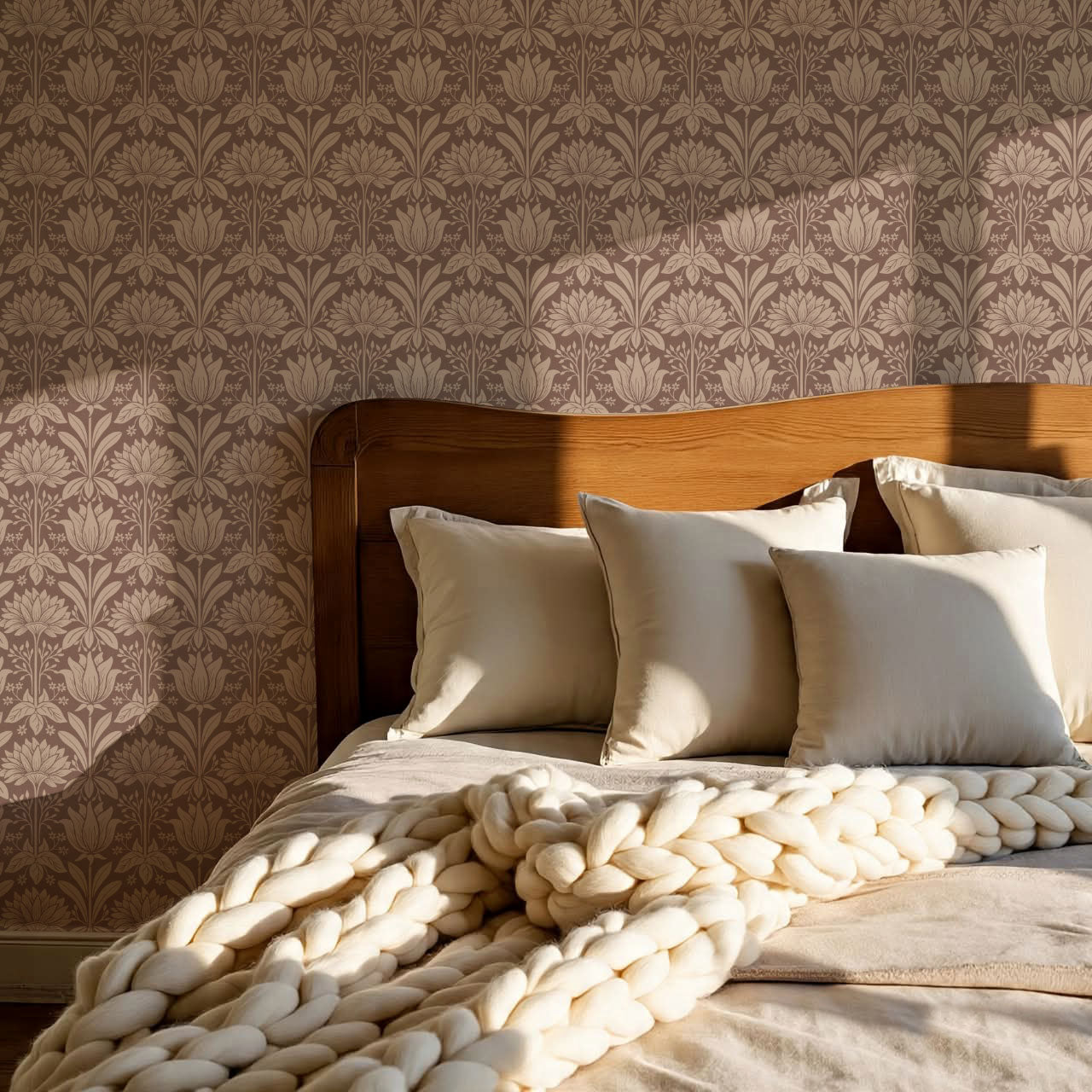 Shiloh Tulip Damask Warm Clay Wallpaper