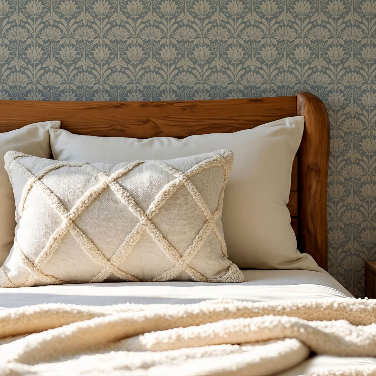 Shiloh Tulip Damask Dove Wallpaper