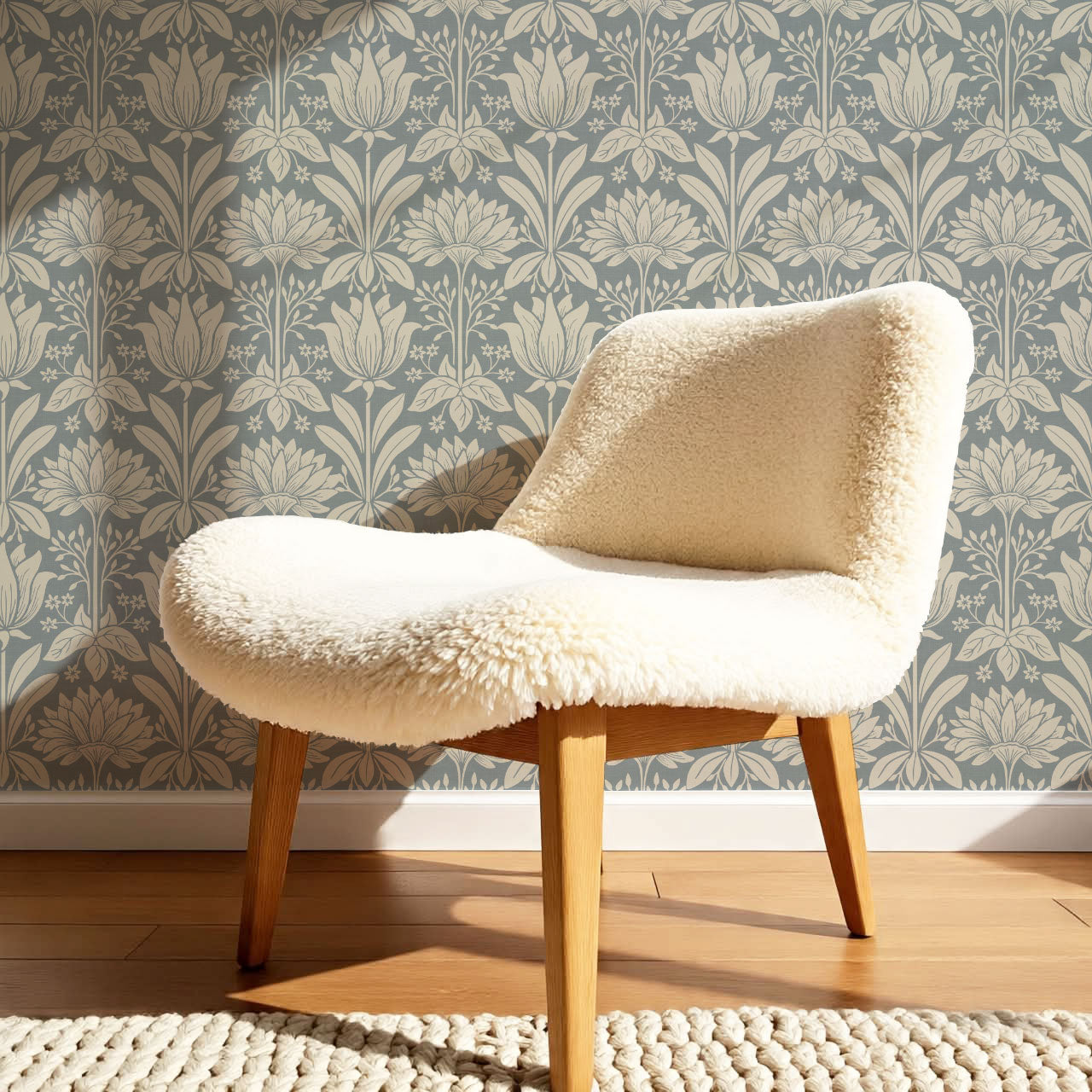 Shiloh Tulip Damask Dove Wallpaper