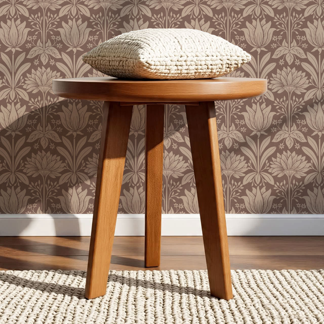 Shiloh Tulip Damask Warm Clay Wallpaper