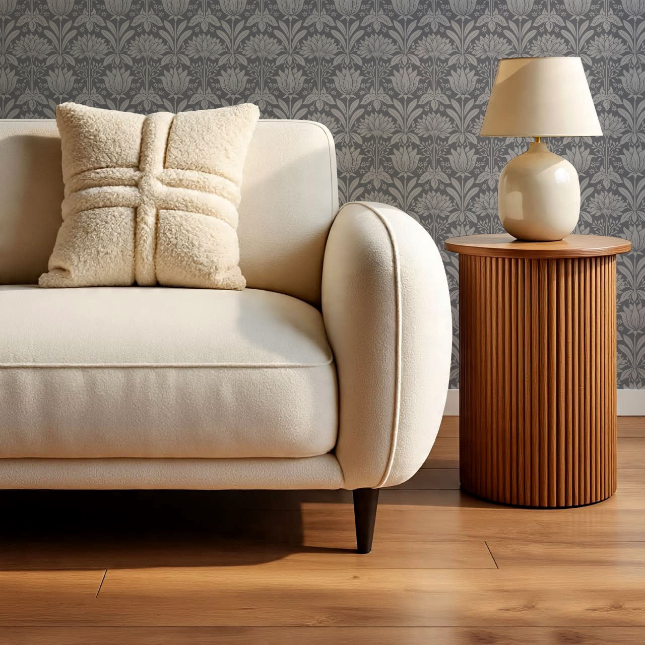 Shiloh Tulip Damask Slate Wallpaper