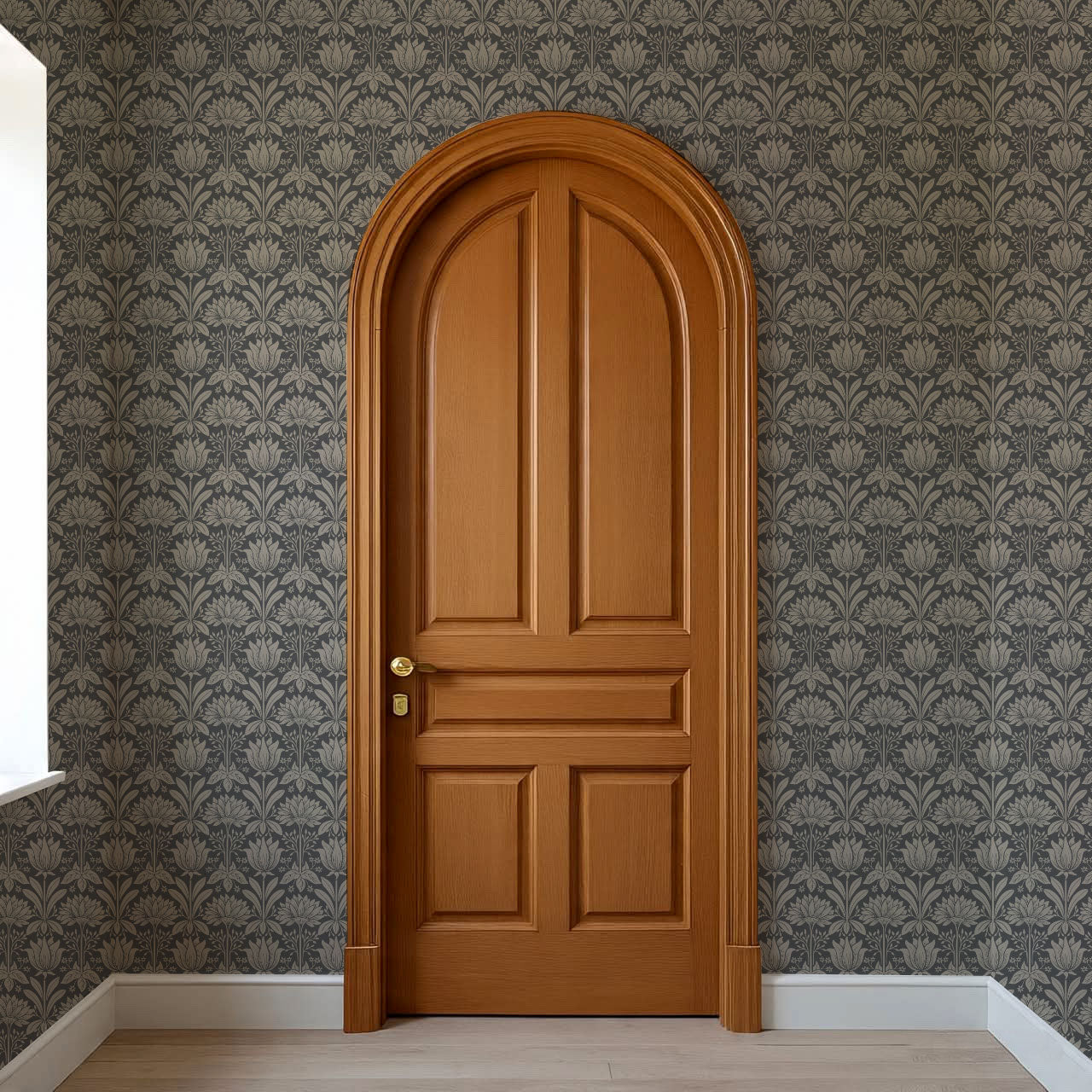 Shiloh Tulip Damask Slate Wallpaper