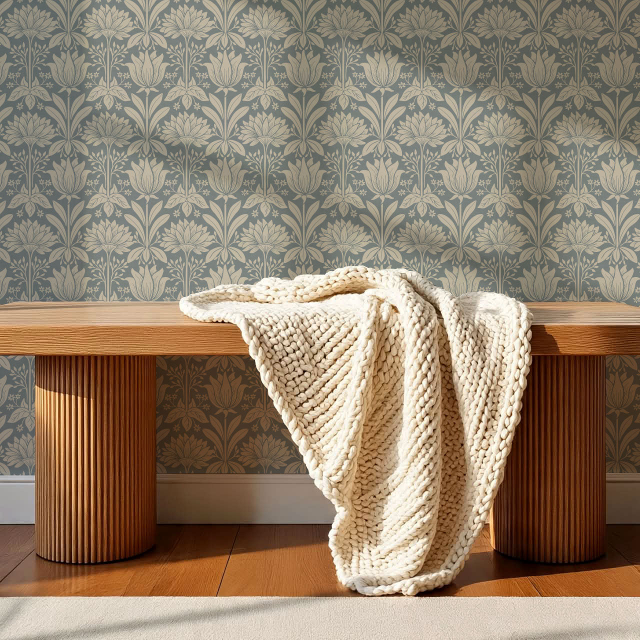 Shiloh Tulip Damask Dove Wallpaper