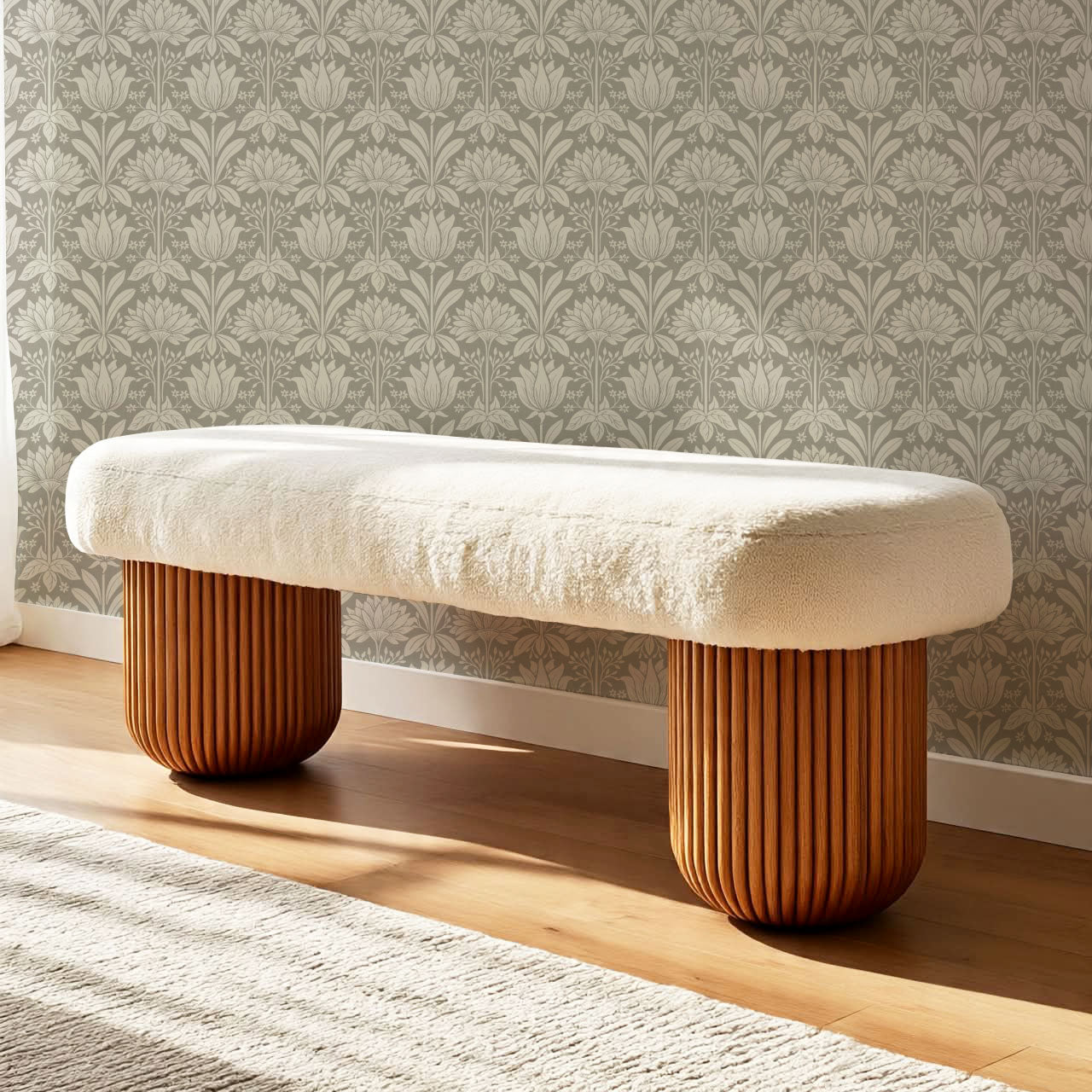 Shiloh Tulip Damask Stone Wallpaper