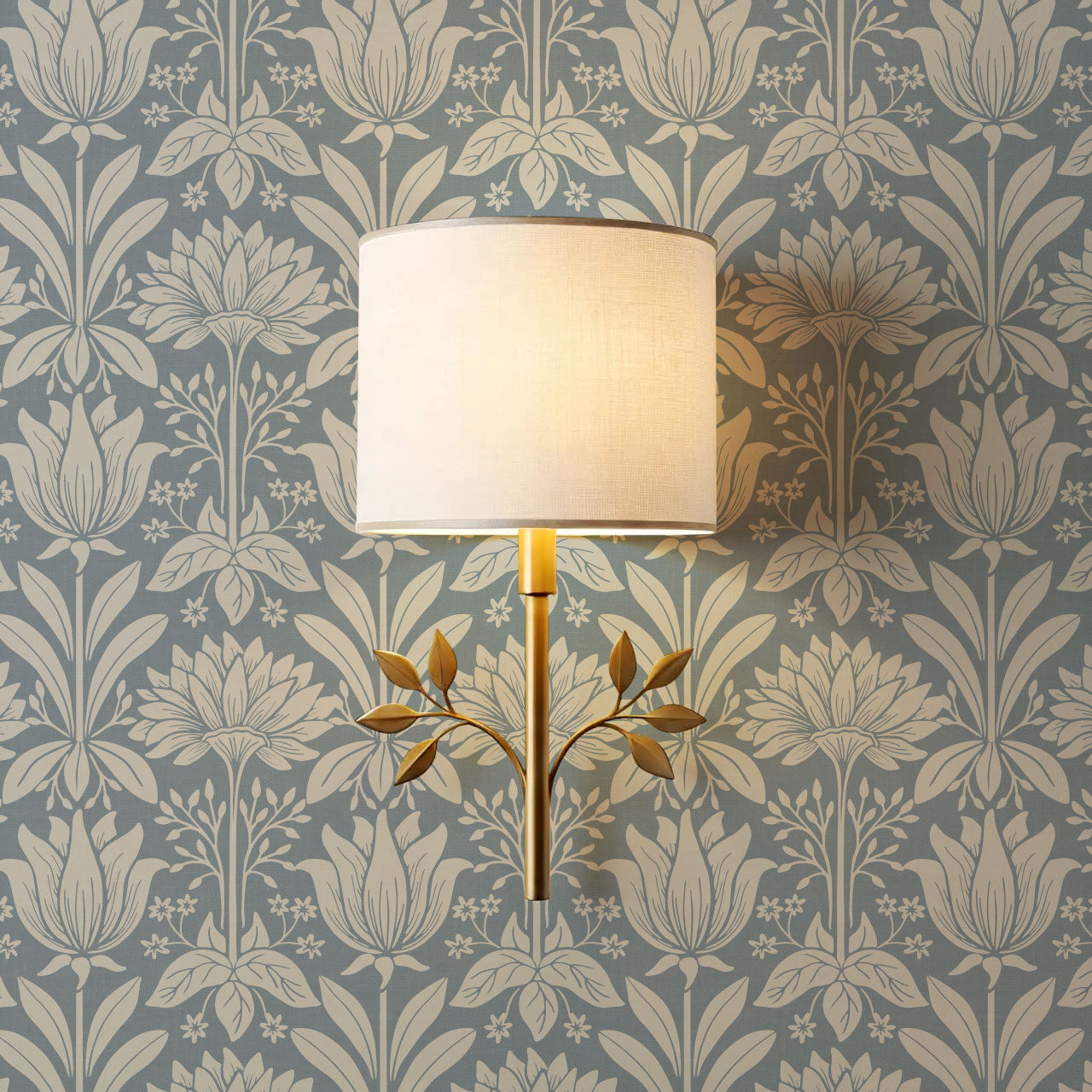 Shiloh Tulip Damask Dove Wallpaper