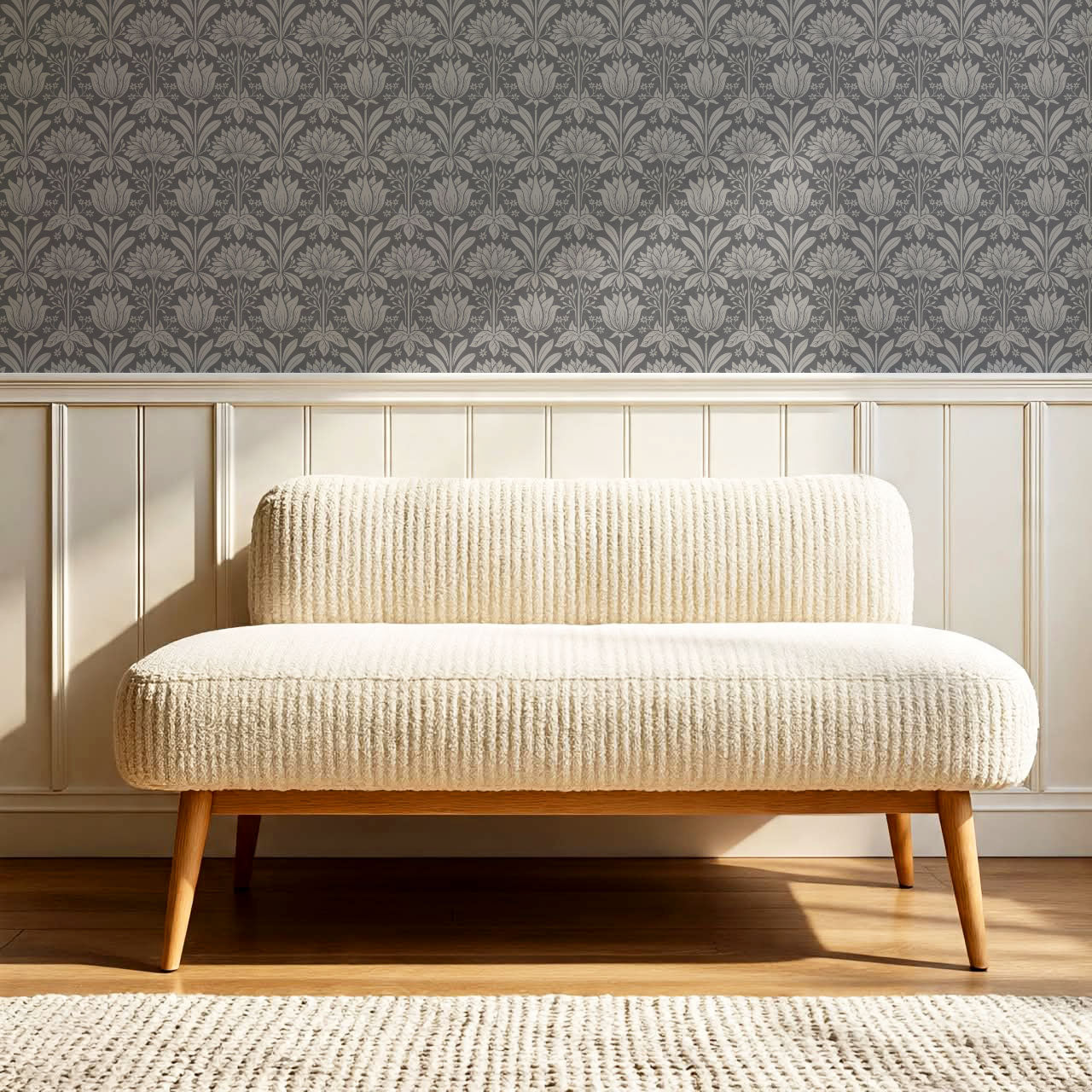 Shiloh Tulip Damask Slate Wallpaper