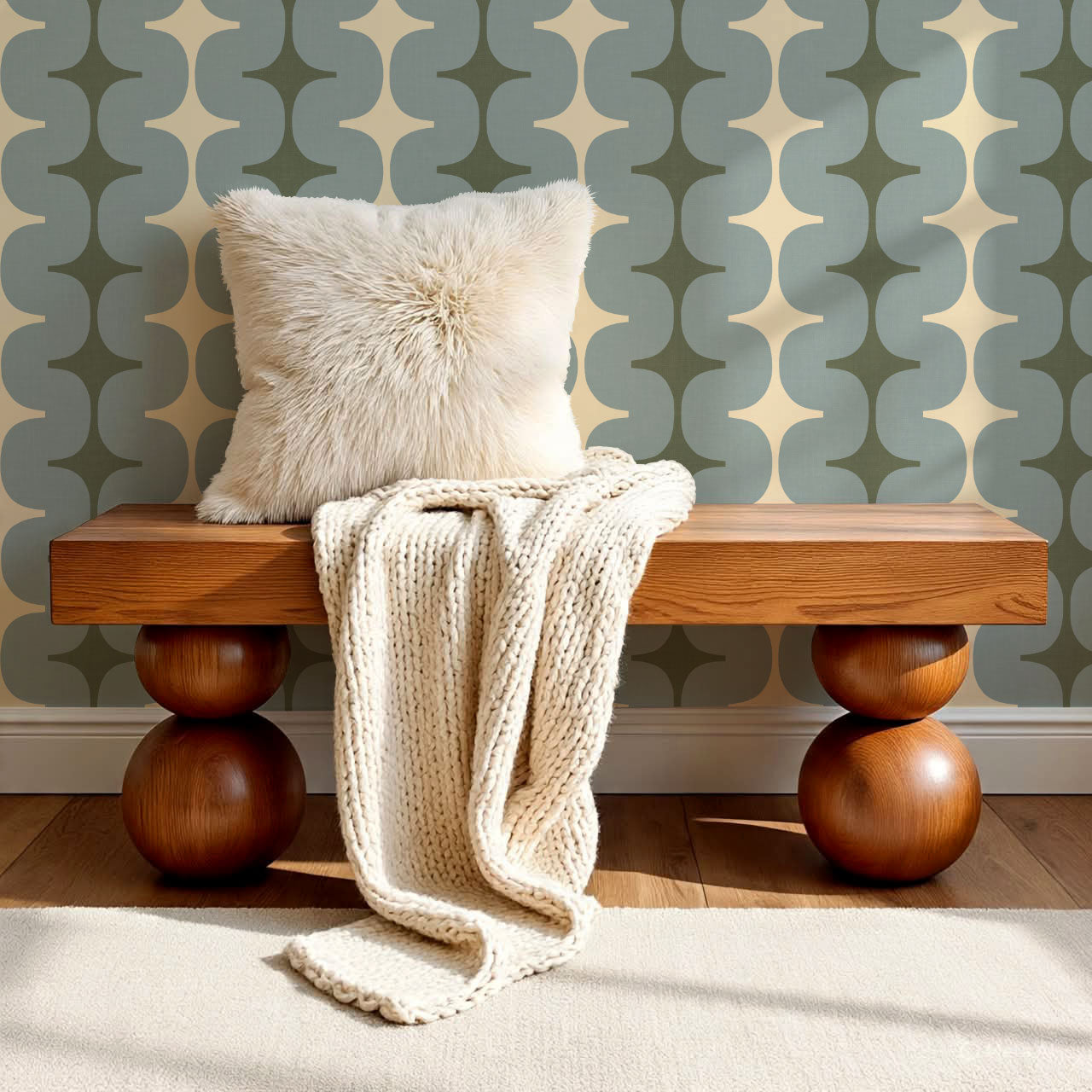 Sienna Mid-Century Stripes Blue Fern Wallpaper