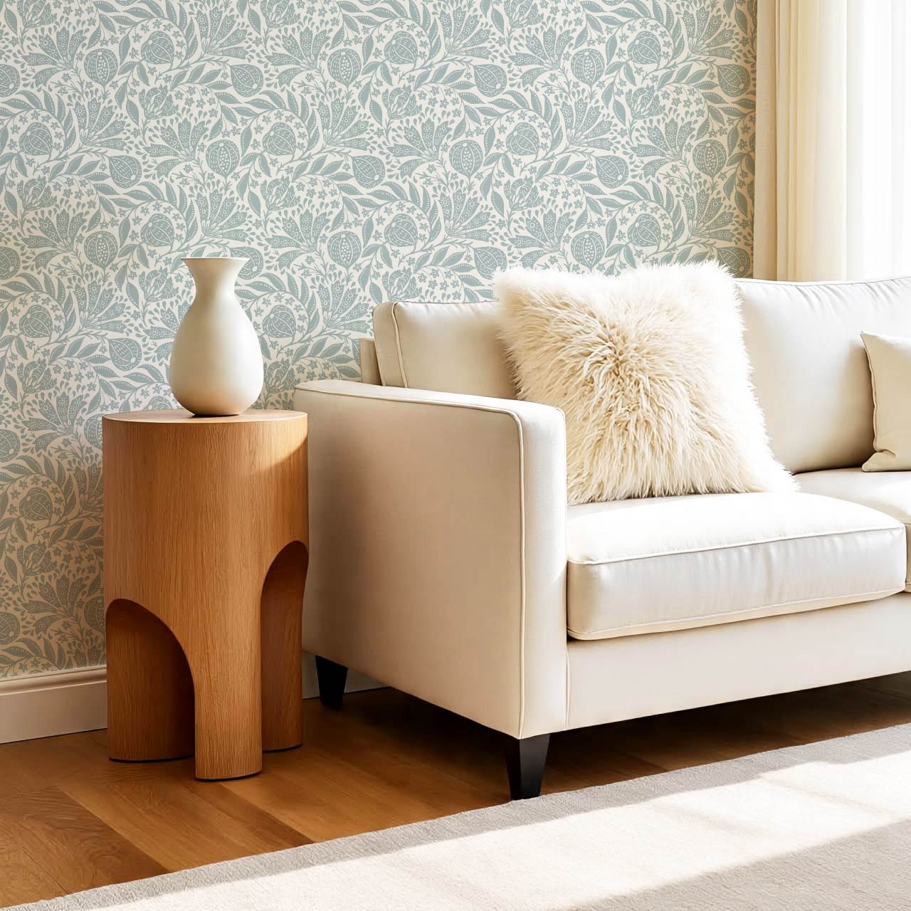 Silvia Fig Garden Sea Glass Off White Wallpaper
