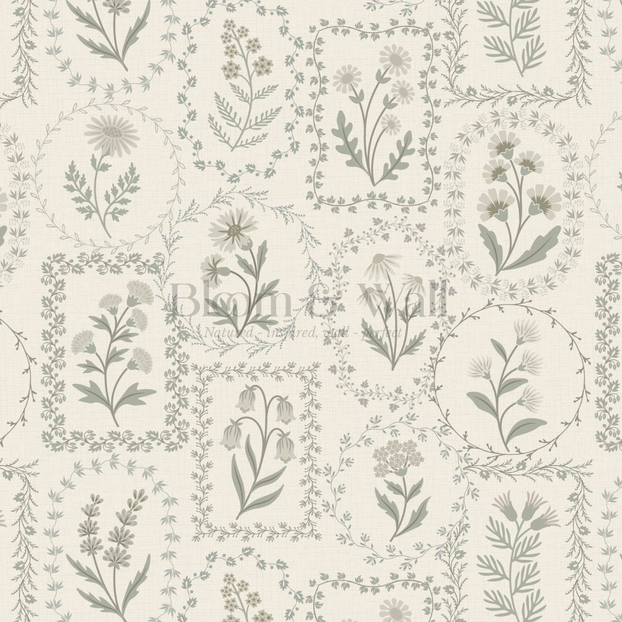 Sima Vintage Wildflowers Neutral Olive Ivory Wallpaper