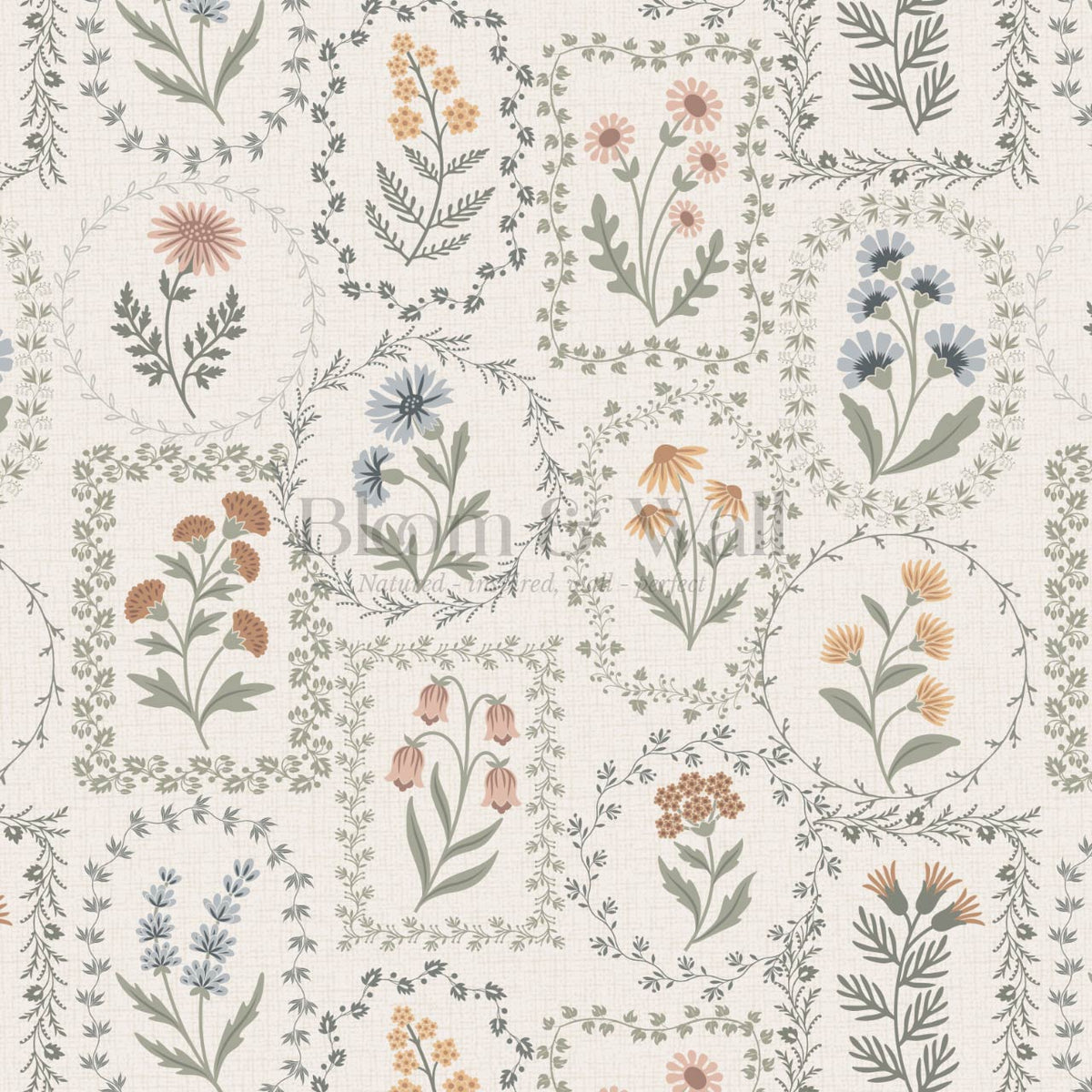 Sima Vintage Wildflowers Soft Pastel Ivory Wallpaper