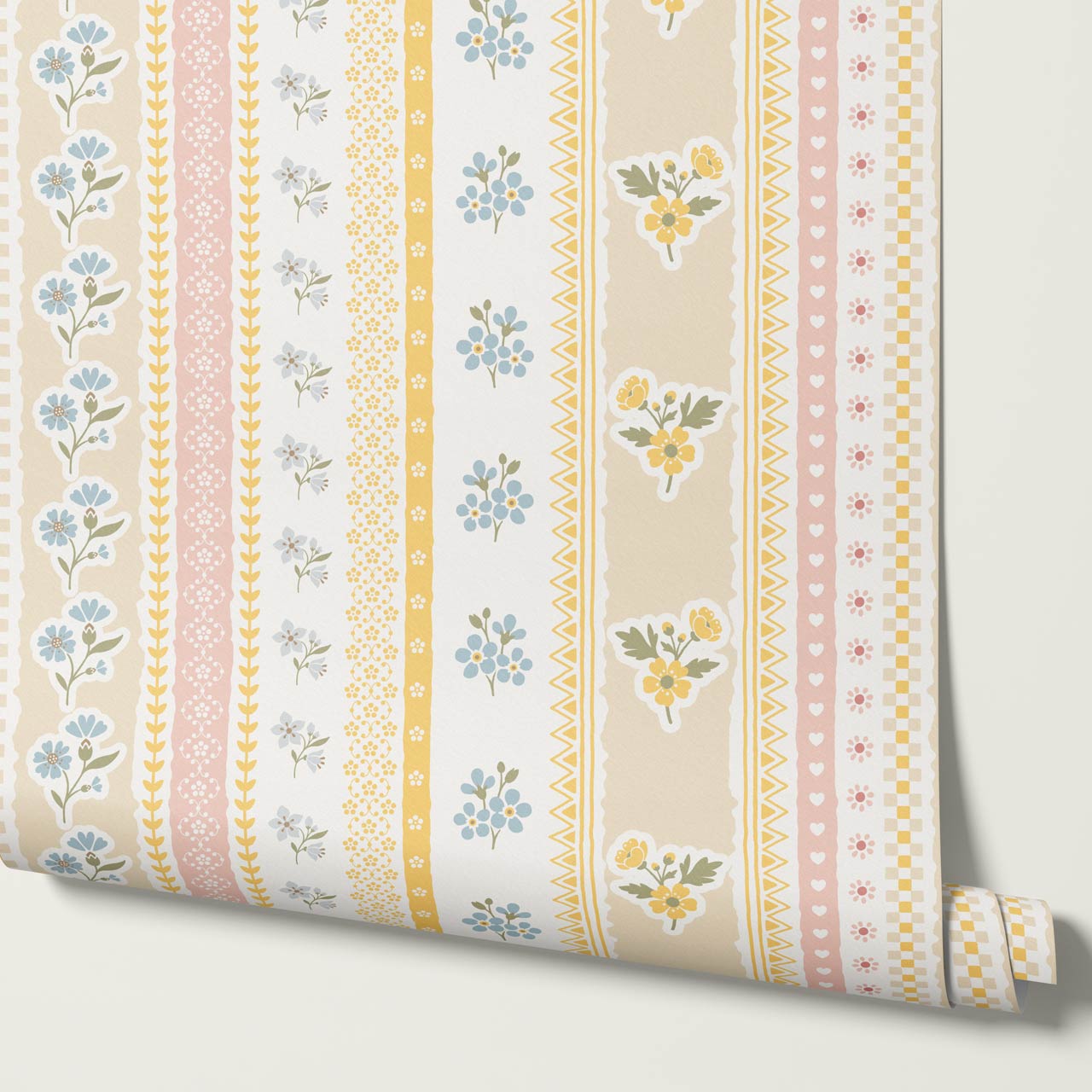Simona Blooming Ribbons Honey Pastel Wallpaper