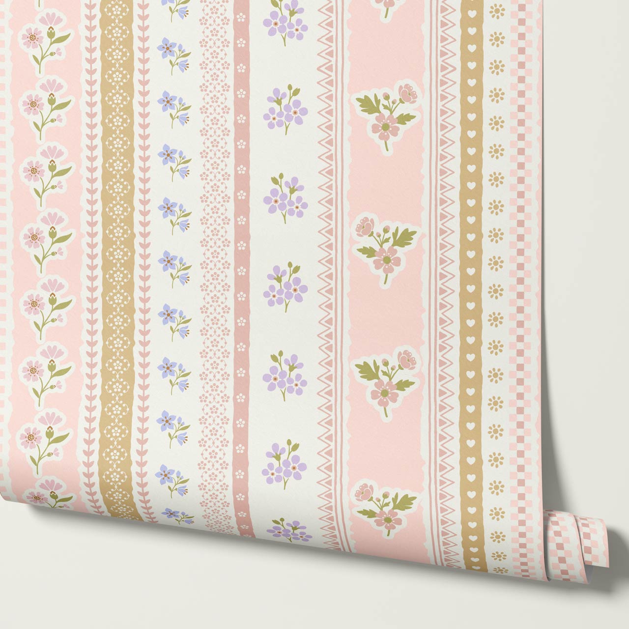 Simona Blooming Ribbons Pastel Ivory Wallpaper