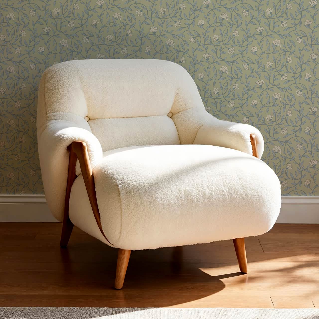 Skylar Blooming Vines Sky Sage Wallpaper