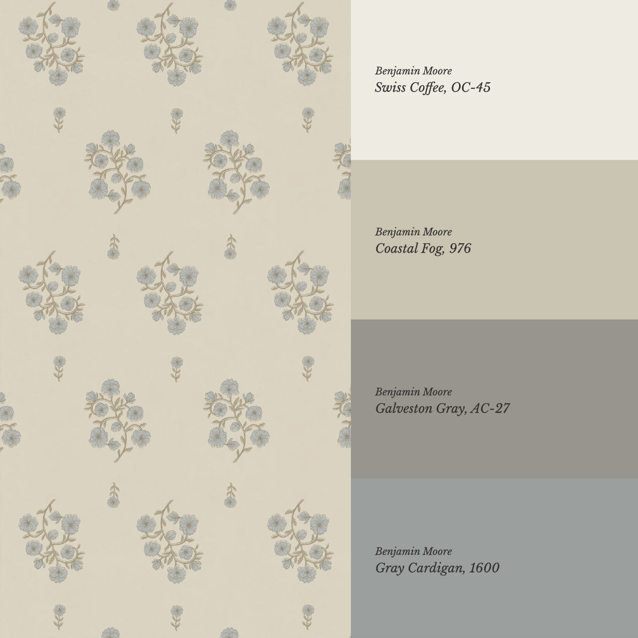 Sloane Inked Flora French Blue Wallpaper
