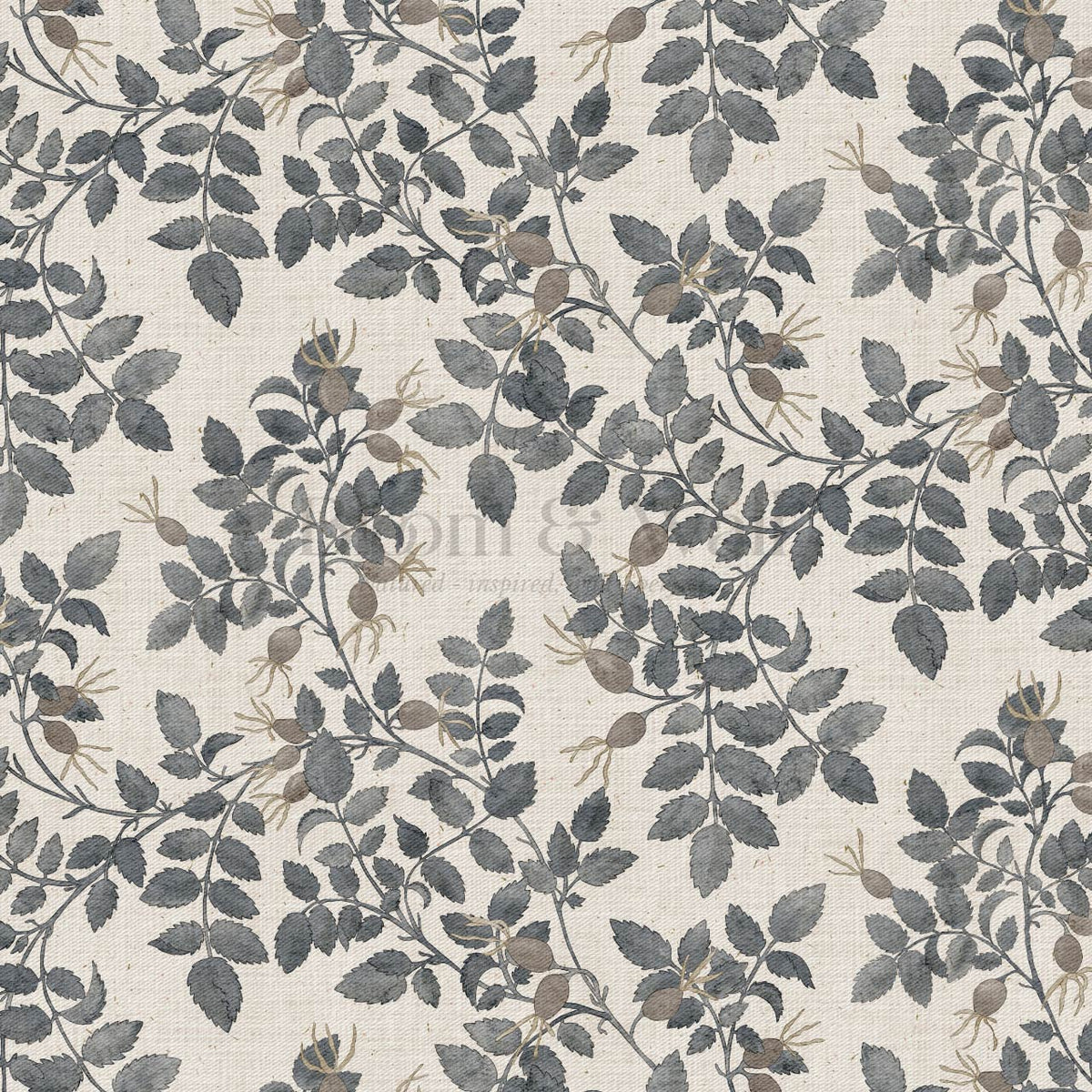 Sonia Wild Rose Trail Linen Taupe Gray Blue Wallpaper