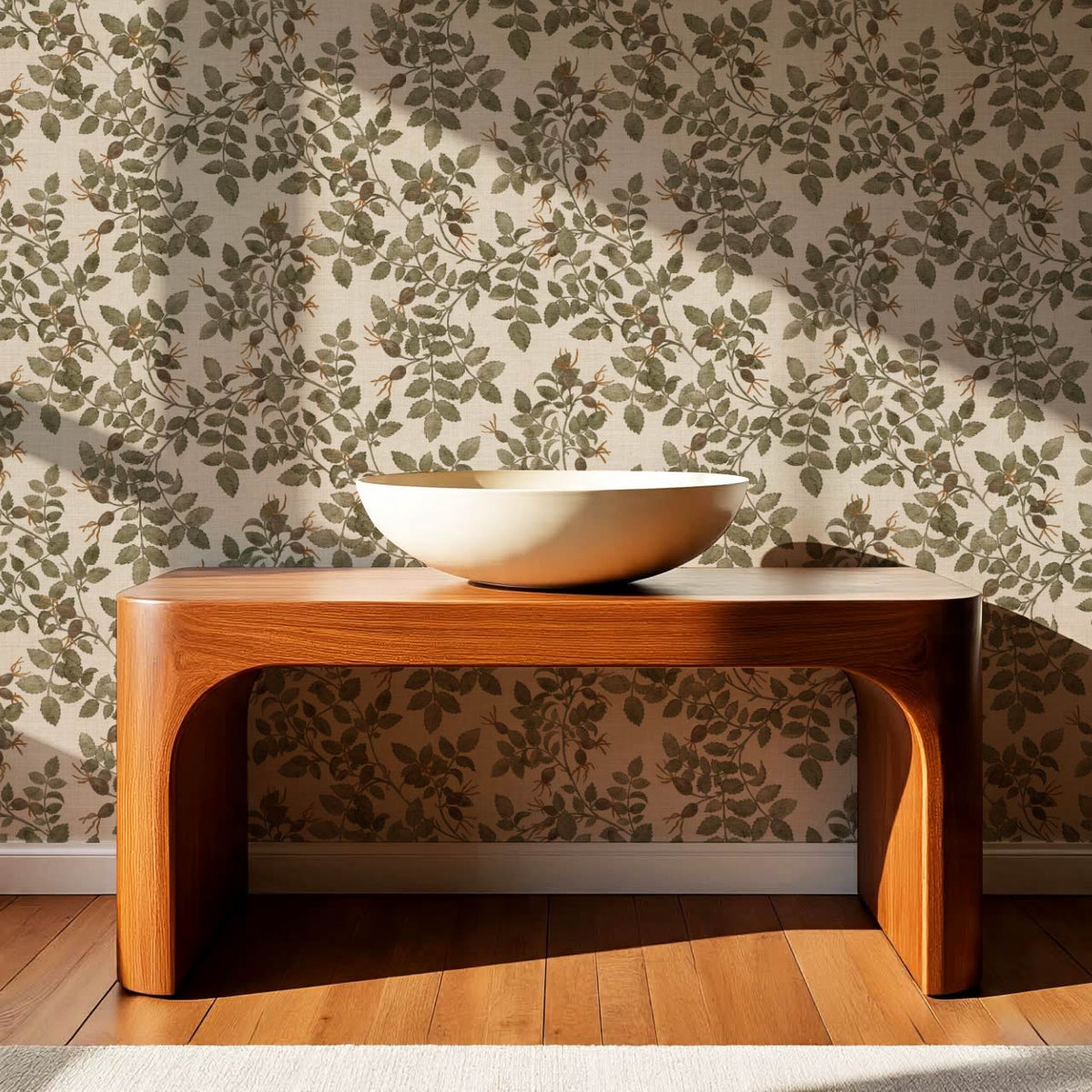 Sonia Wild Rose Trail Linen Bone Sage Earth Wallpaper