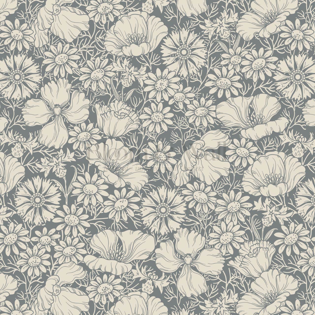 Soovi Wildflowers Slate Cream Wallpaper
