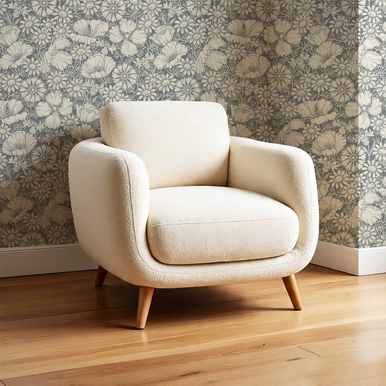 Soovi Wildflowers Slate Cream Wallpaper
