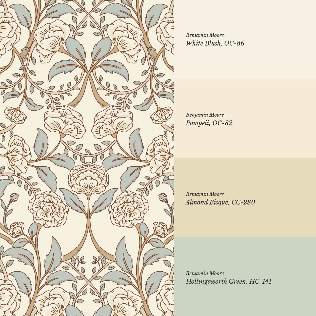 Sue Heritage Peony Floral Beige Sage Wallpaper