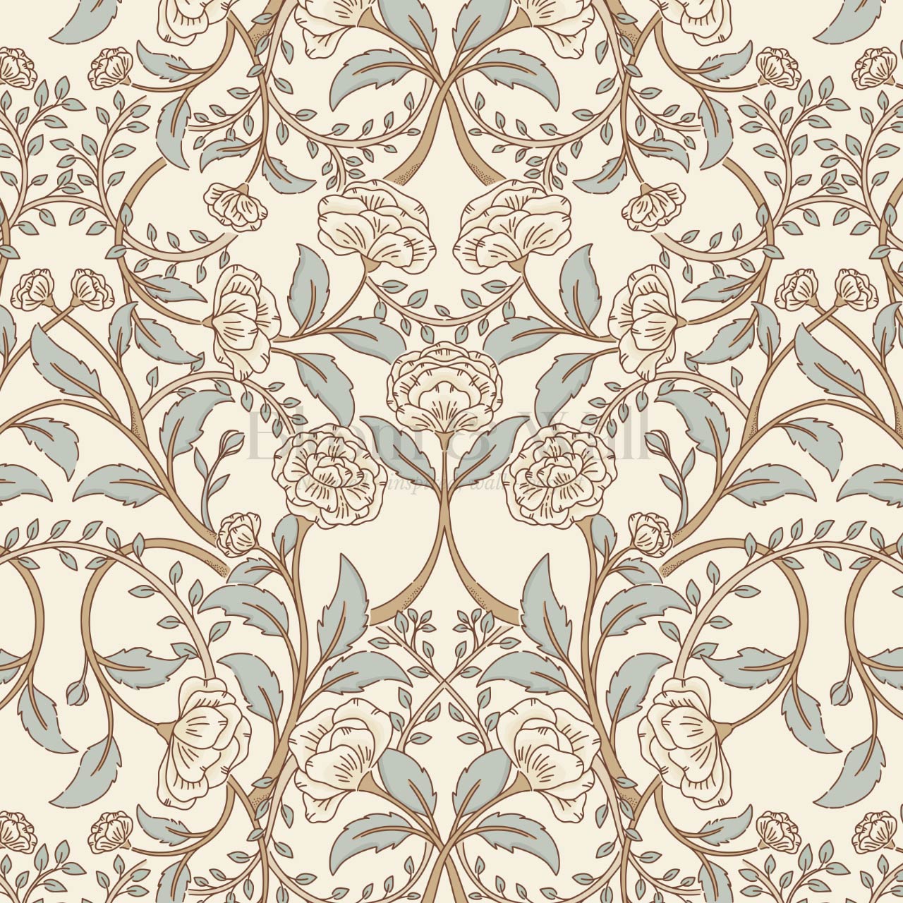 Sue Heritage Peony Floral Beige Sage Wallpaper