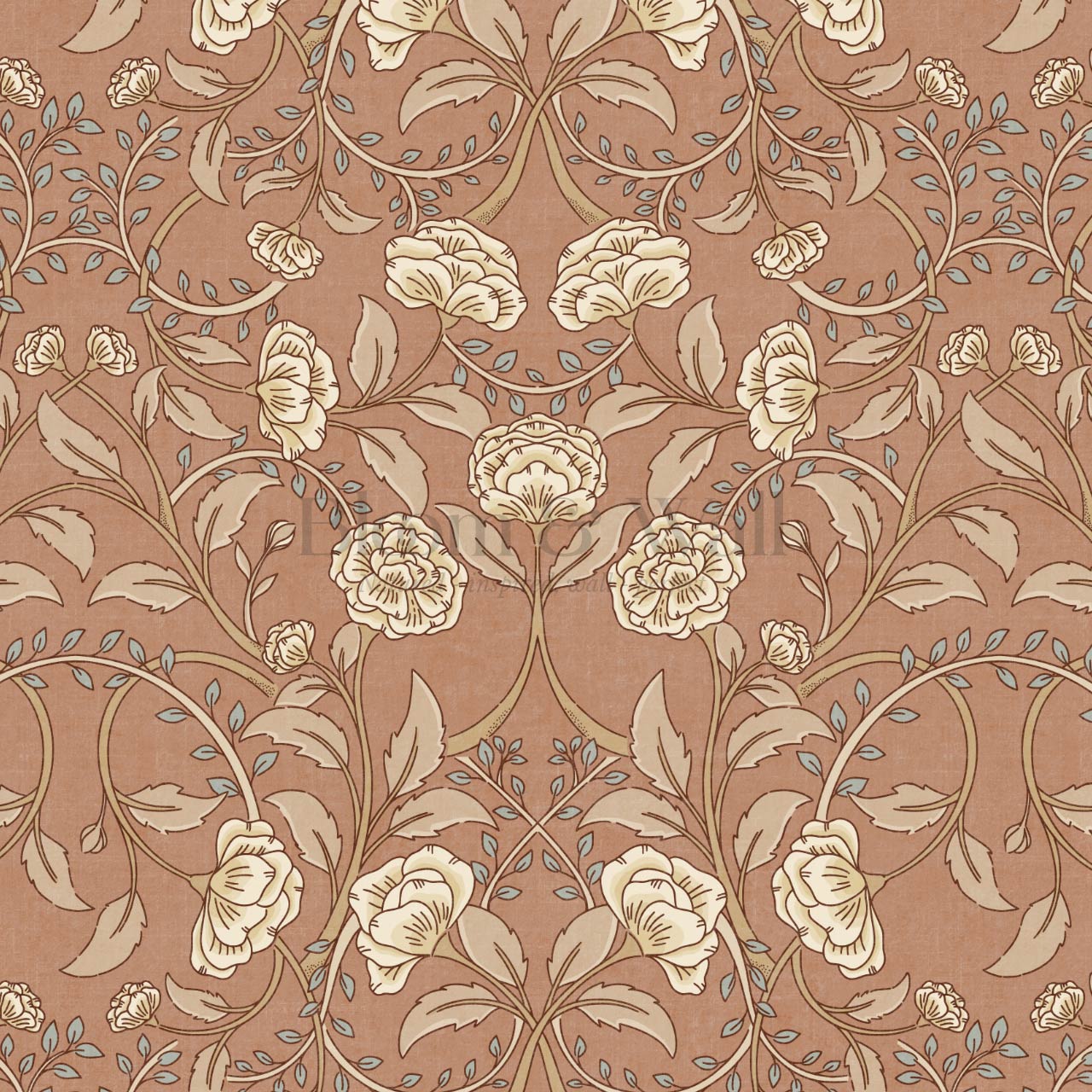 Sue Heritage Peony Floral Cinnamon Brown Wallpaper