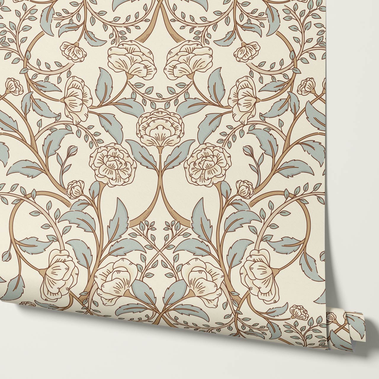 Sue Heritage Peony Floral Beige Sage Wallpaper