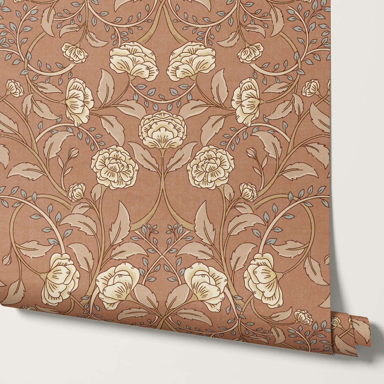 Sue Heritage Peony Floral Cinnamon Brown Wallpaper